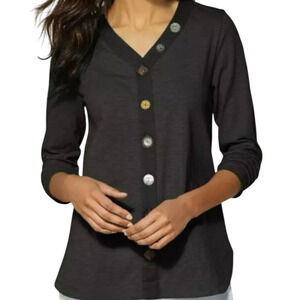 Soft Surroundings Daniella Mix Button Black Top L Minimalist Basic Neutral Shirt